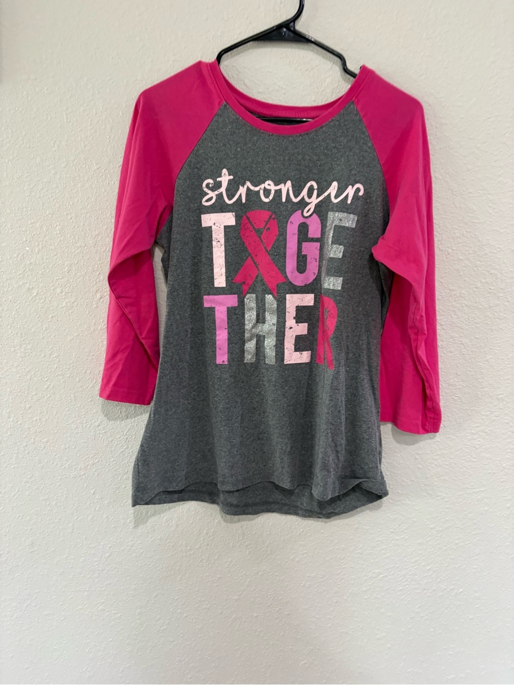 Stronger Together' Pink & Gray Raglan Tee
